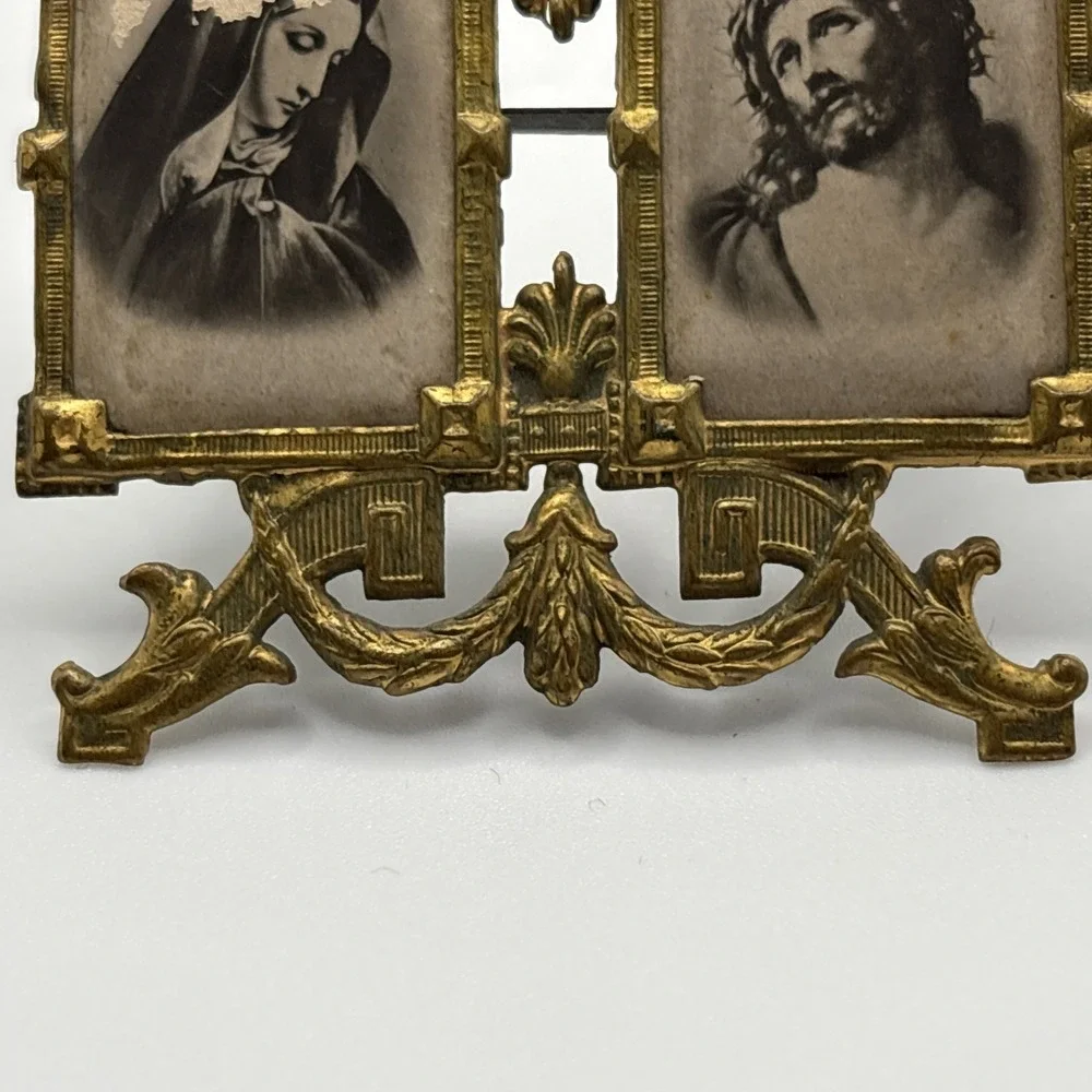 Antique German Gilt Brass Miniature Devotional Alter Frame 2.5